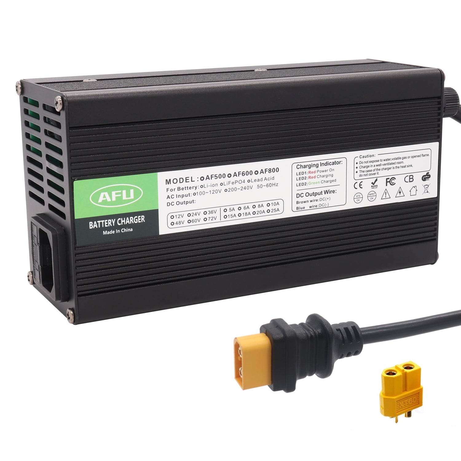 84V 8A Li-ion Battery Smart Charger With Cooling Fan Black Aluminum Case Safe And Durable Used for 20S 72V Lithium Battery Charger DC Output XT60 Male Connector