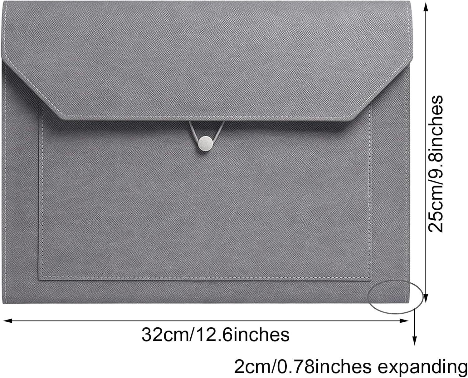 PU Leather A4 File Folder 2 Pockets Portfolio Envelope with Elastic String 3/4 Inch Expansion，Gray