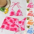 thumbnail image 2 of Qingpeng Womens Swimsuits 3 Piece Triangle Halter Top High Waisted Bikini Set Floral Print Bows, 2 of 6