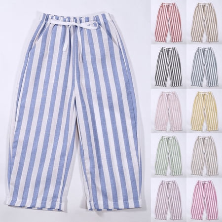 Pants for Girls Kids Striped Proof Pants with Pockets Elastic Waist Casual Daily Yellow 3-4 Years