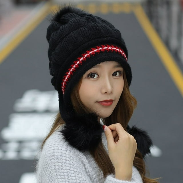 Chapeaux d'Hiver pour Femmes Ohufall Protection Épaisse en Peluche Imprimée