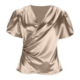 thumbnail image 5 of Miluxas Women's Satin Silk Blouses Wrap V Neck Puff Short Sleeve Shirts Casual office Work Tops Rose Gold XXL(XXL), 5 of 7