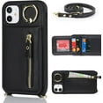 thumbnail image 2 of iPhone 11 Phone Case with Card Holder for Women, iPhone 11 Case Wallet with Strap Credit Card Slots Crossbody with Kickstand Zipper Shockproof Case for iPhone11 - Black, 2 of 9
