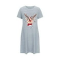 thumbnail image 2 of Sakmal Christmas Womens Moomoo Nightgowns Cute Sleepwear Reindeer Print Short Sleeve Blue Nightgowns, 2 of 5