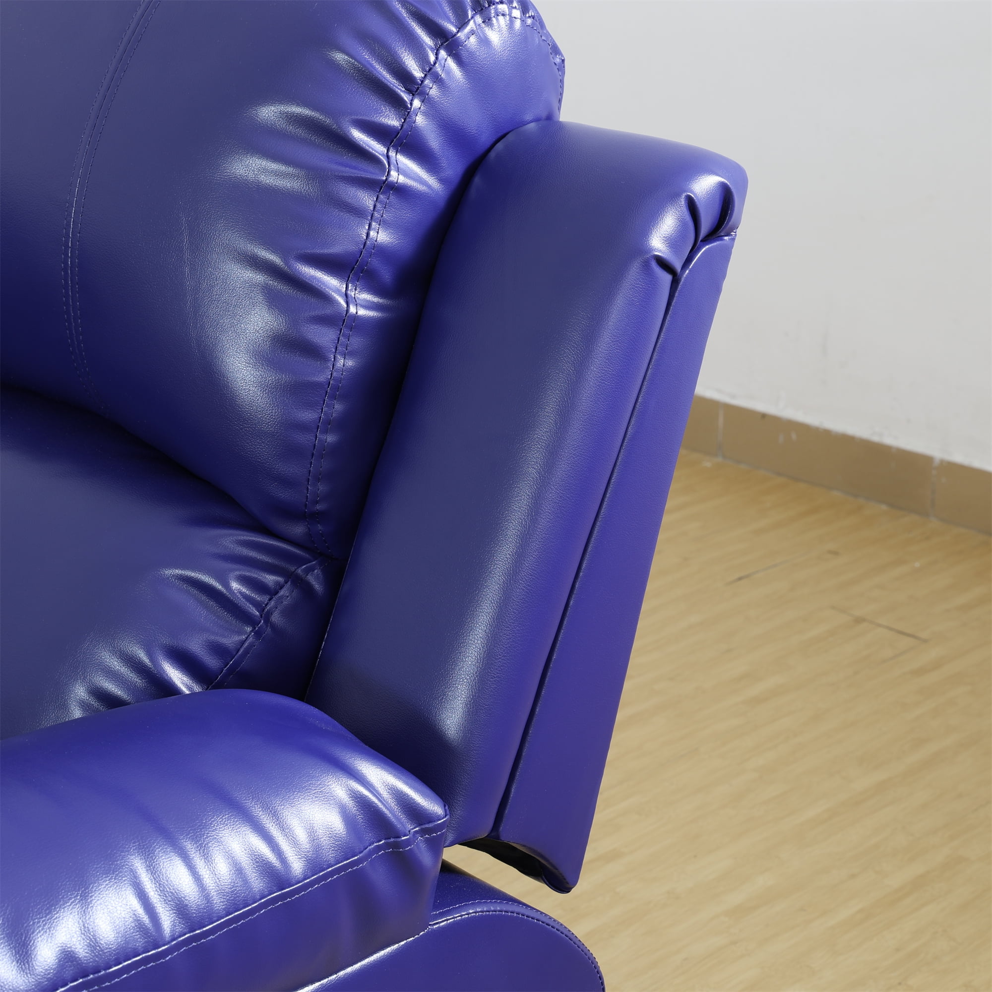 Aukfa Double Manual Recliner Chair, Overstuffed Loveseat with Cupholder for Living Room, Leather, Blue