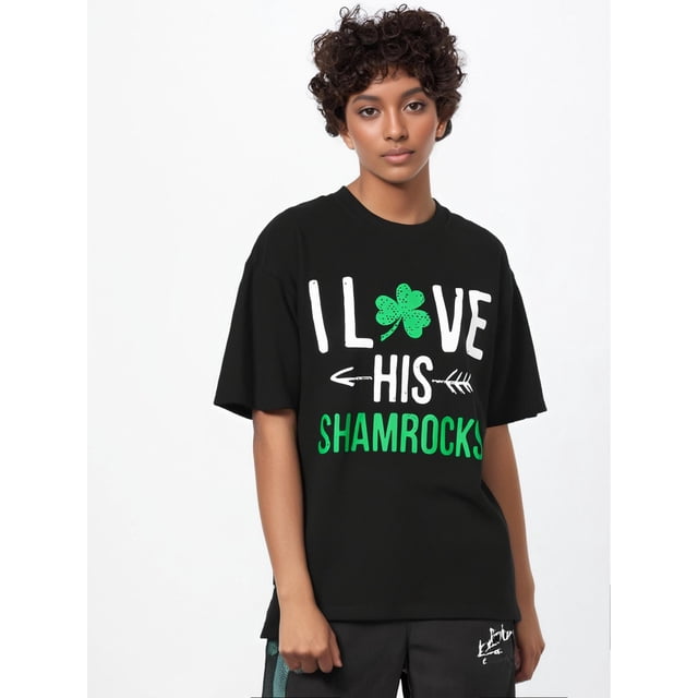 Funny Printed Tee Short Sleeve Summer Crewneck Top I Love His Shamrocks Shamrock Clover St Patricks Day Couples T-Shirt Unisex Gift Comfortable Cotton For Sports And Fitness Daily Leisure Gift For Mo