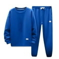 thumbnail image 2 of AWARDER Men's Spring Fall 2-Piece Set, Solid Color Waffle Knit Long Sleeve Round Neck Top and Sweatpants, Comfortable Casual Outfit For Lounge and Home,Blue,2XL, 2 of 5