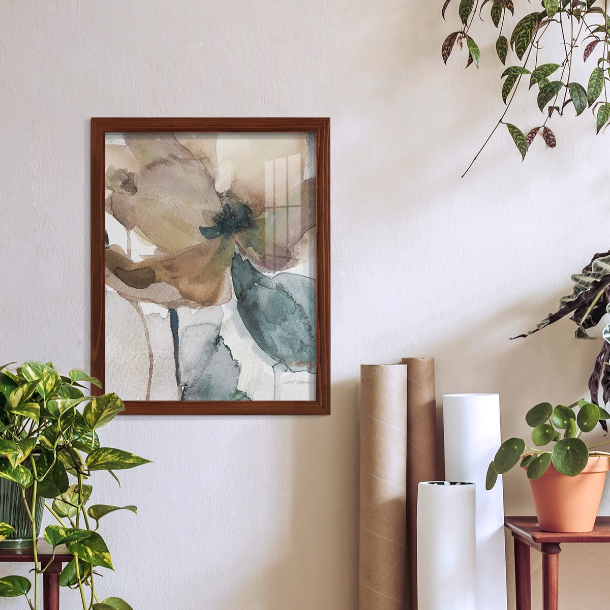 Watercolor Poppy I -Framed Print w/glass-Chestnut