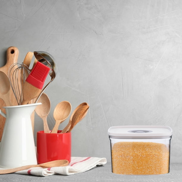 Juego de 3 recipientes herméticos con tapa para almacenar alimentos, organizadores apilables para despensa de cocina, cereales, café, azúcar y refrigerios. Cierre con un botón, plástico gris.
