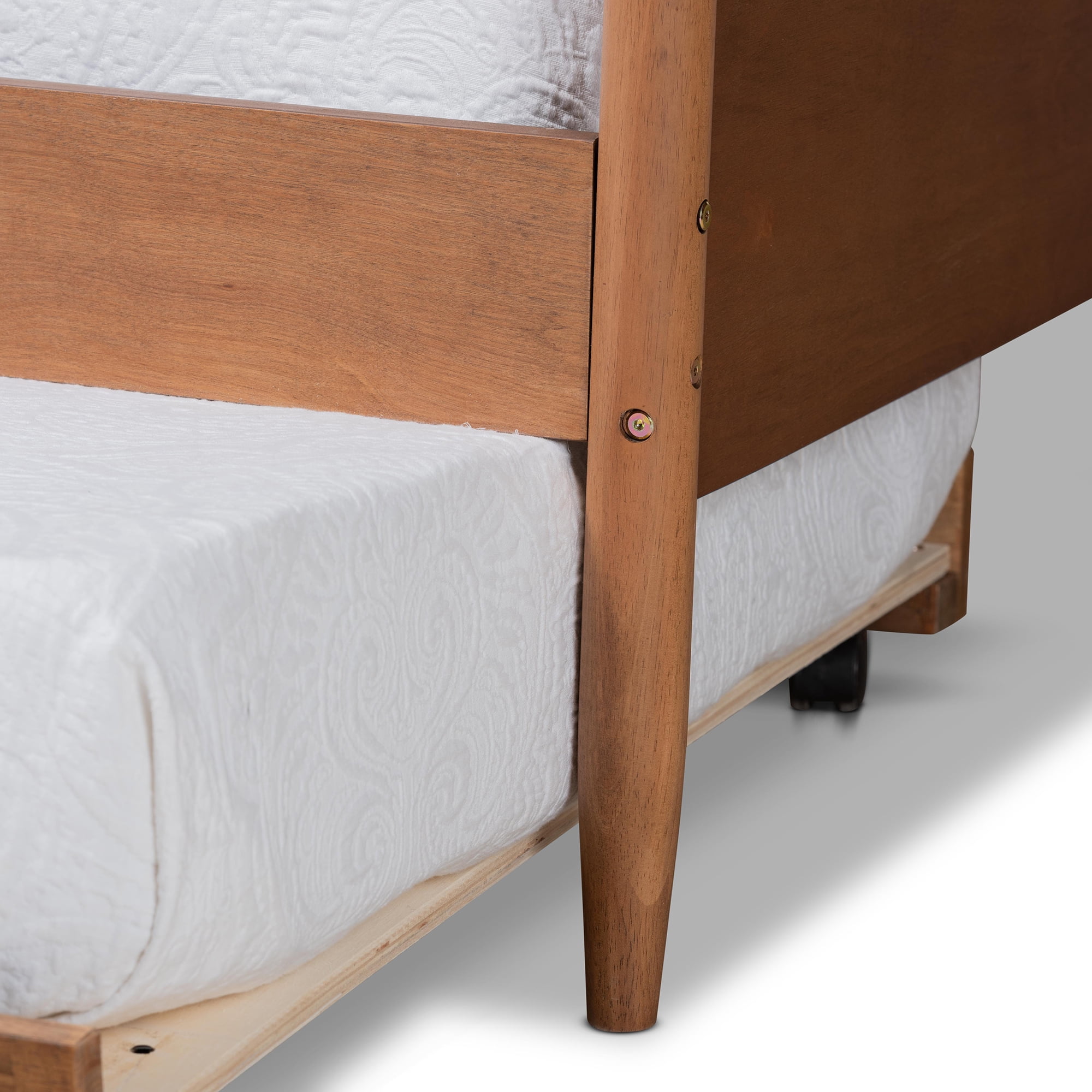 Baxton Studio Veles Mid-Century Wood with Trundle Daybed, Full, Ash Walnut