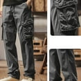thumbnail image 5 of Qgtaibl Cotton Cargo Pants for Men Drawstring Elastic Waist Straight Leg Athletic Pant Multi-Pockets Hiking Joggers Tactical Pants Gray (Mens L), 5 of 6