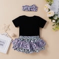 thumbnail image 4 of Baby Girls 3-piece Outfit Set Letter Print Romper+Shorts+Headband Set, 4 of 10
