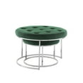 thumbnail image 3 of Alrik Green/Chrome Velvet Ottoman - Nesting, Stainless Steel Polished Base, Button Tufted, 3 of 10