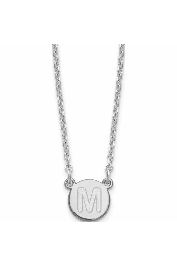 Sterling Silver Rhodium-Plated Tiny Circle Block Letter M Initial Necklace Made In United States -Jewelry By Sweet Pea