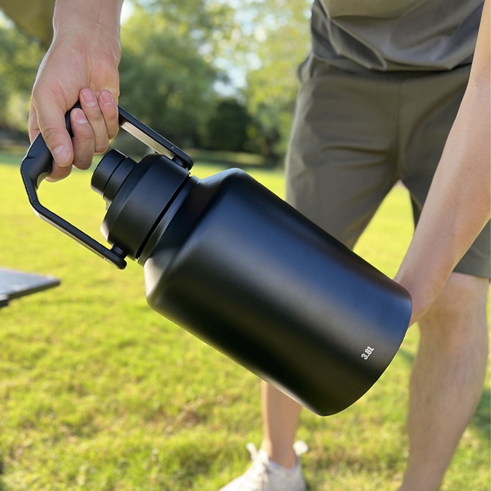 Nieyigj 1 Gallon (3.8L) Stainless Steel Sports Water Bottle Double Wall Vacuum Insulated Large Jug with Handle for Outdoor Camping Workouts Gym Hiking - Black