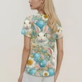 thumbnail image 2 of Womens Scrubs Tops，Easter Scrub Tops Women Plus Size Bunny Egg Hunt Print Short Sleeve V Neck Stretchy Holiday Nurse Working Uniform，Green，M, 2 of 4