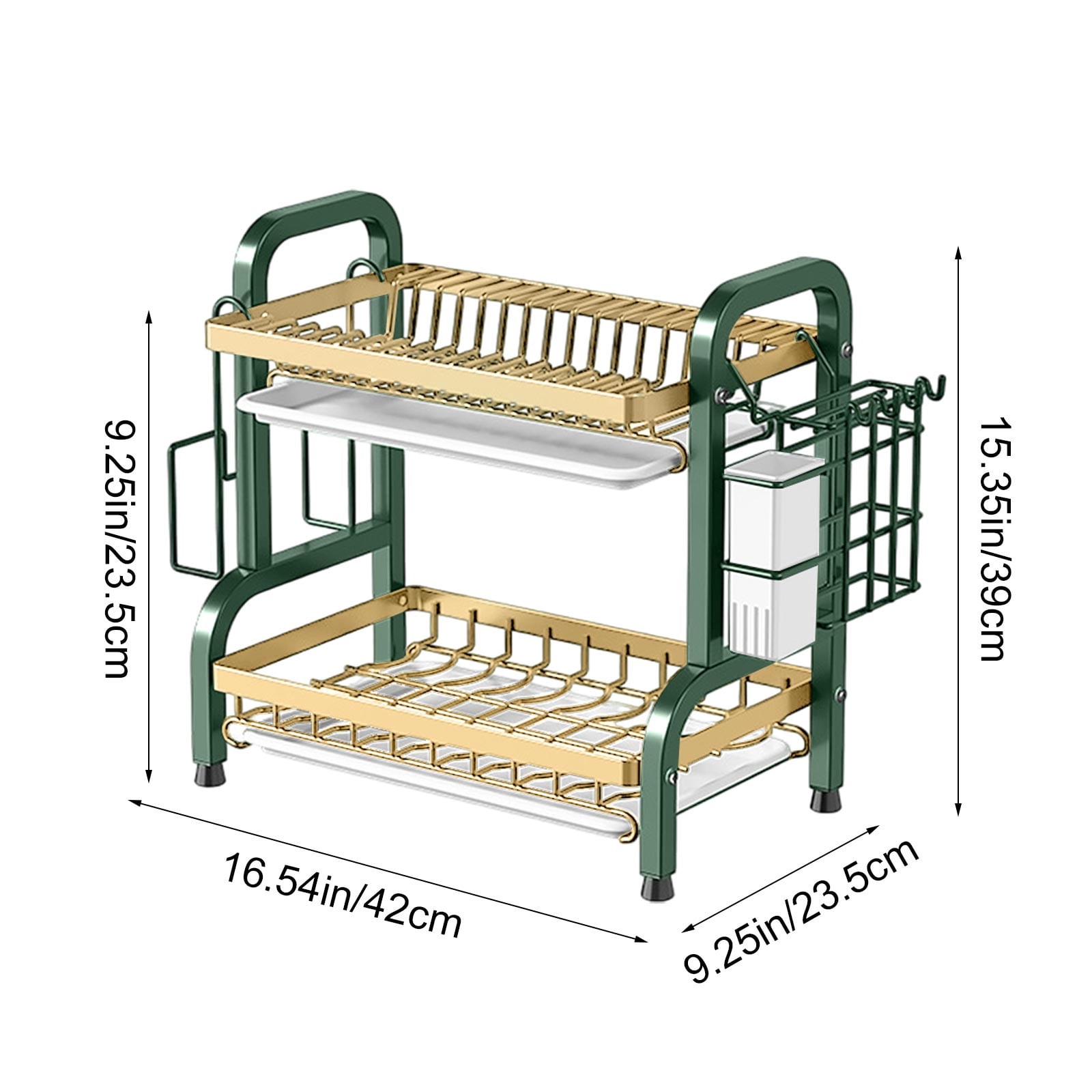 Bxaolu 2-Tier Dish Drying Rack - Stainless Steel Dish Rack with Cutlery & Utensil Holders for Kitchen Countertop, Sink Organization and Storage Essentials, Home Decor, Green