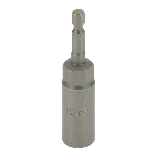 Unique Bargains 1 Pcs Socket de Impacto Herramienta Duradera 80mm Tono Plateado Acero de Cromo Vanadio 1/4" Hex Shank 6 Puntos 12mm para Reparación de Automóvil Motocicleta Dirtbike