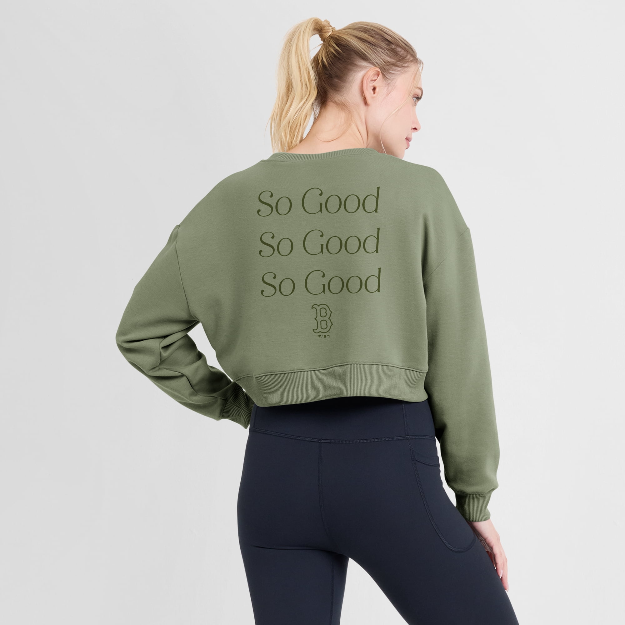Women's Fanatics Olive Boston Red Sox Relax Studio Cropped