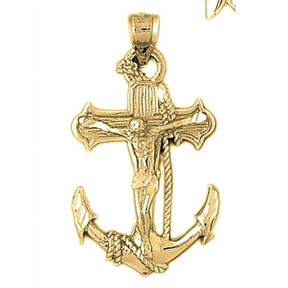 18K Yellow Gold Mariners Cross/Crucifix Pendant - 38 mm