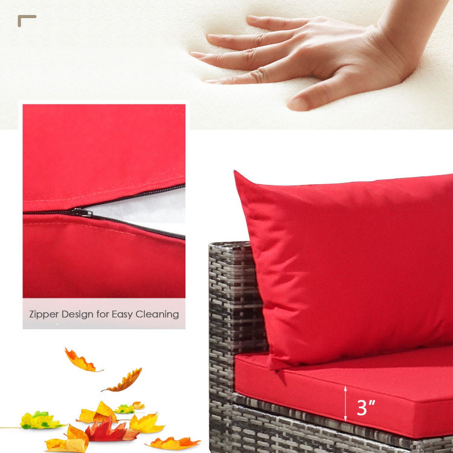 Aimee Lii 7 Pieces Patio Rattan Furniture Set Sectional Sofa Garden Cushion, Outdoor Deck Furniture, Red Aimee Lii 7 Pieces Patio Rattan Furniture Set Sectional Sofa Garden Cushion, Outdoor Deck Furniture, Red