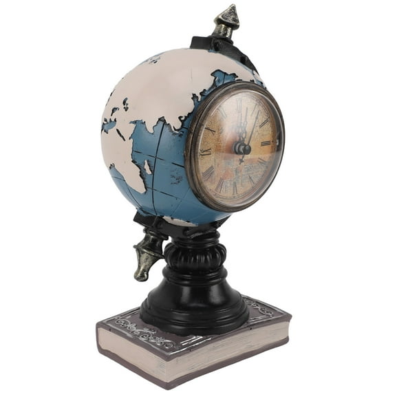 Vintage Globe Clock With Coin Saving Bank, Resin World Map Clock For Children Bedroom, Desk Ornament