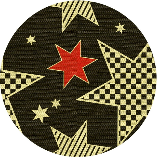 Ahgly Company Tapis d'Intérieur Ronds Transitionnels Noirs et Bruns Lavables à la Machine, 6 Pieds Rond