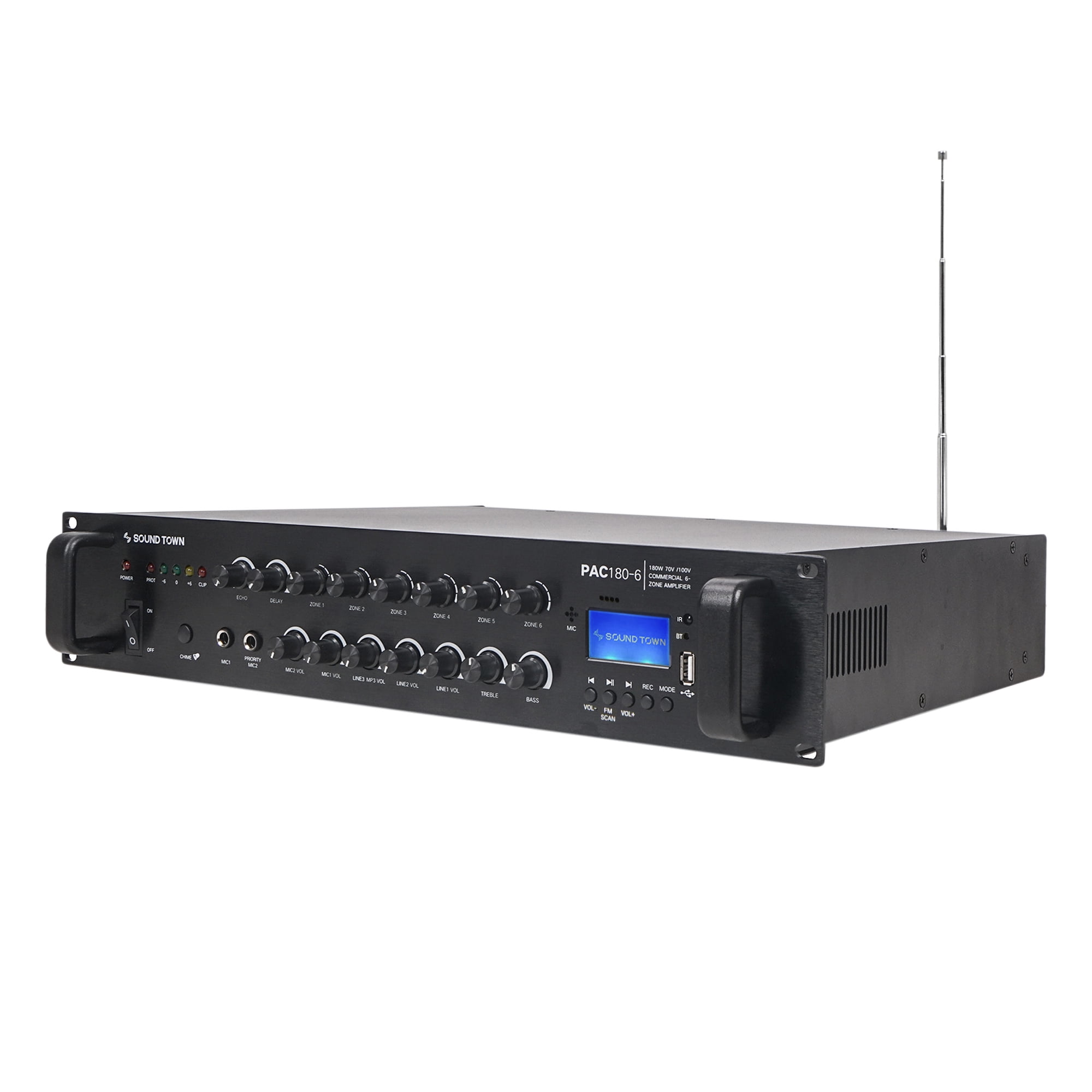 Sound Town Commercial Restaurant Bluetooth Amplifier + in-Ceiling Speaker Set, with One 6-Zone 70V/100V Amplifier with Bluetooth, 12 x Two-Way 8-Inch in-Ceiling Speakers, White (PAC180X12CS8N)