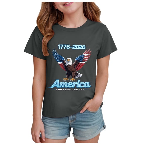 PEASKJP Girls Patriotic Shirt Kid 4th of July T-Shirts Boys Girls American Flag Shirt Patriotic Top Short Sleeve Tees,Size 11-12 Years