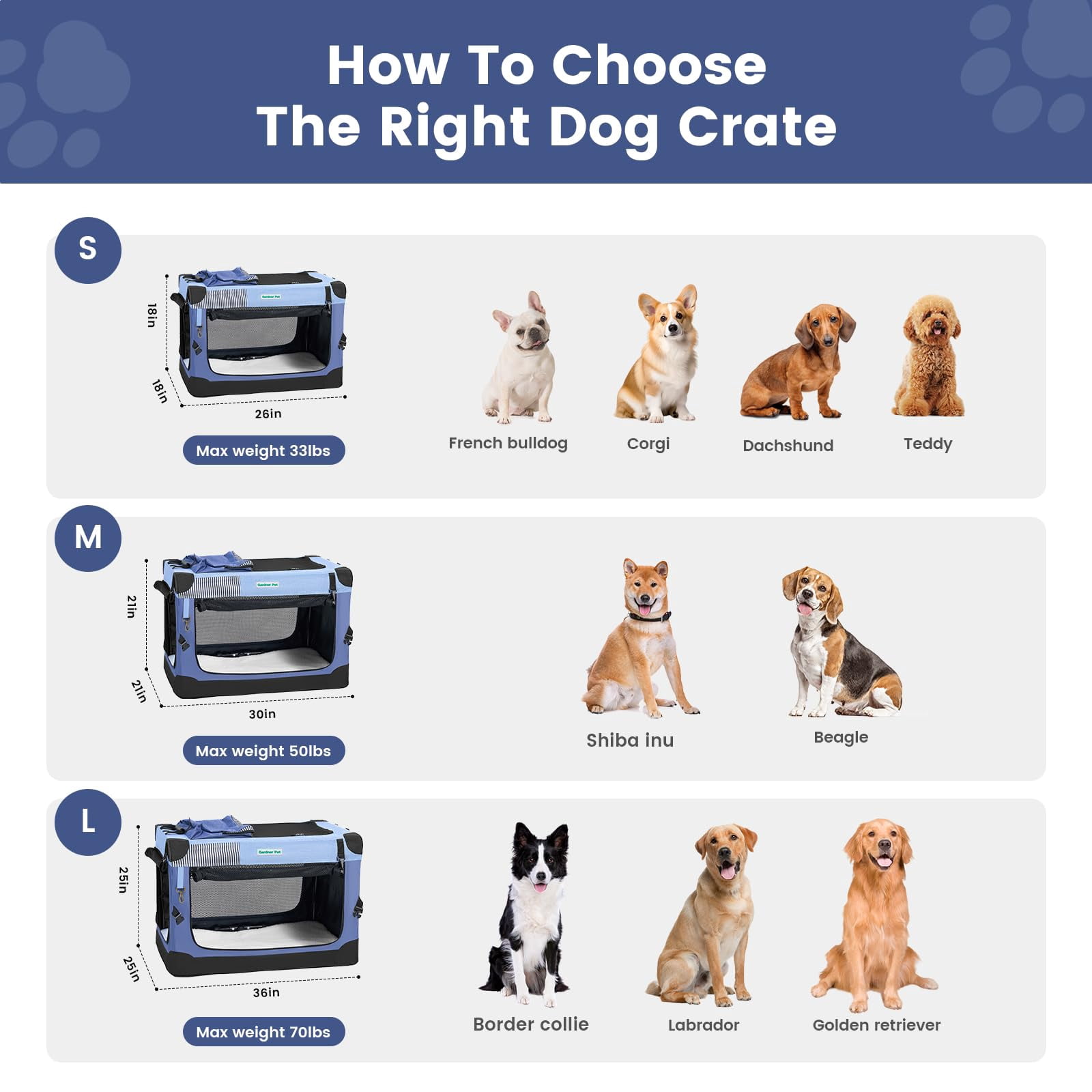 Soft Collapsible Dog Crate - 26 Inch Portable Travel For Puppy/small Dogs Indoor & Outdoor  3-door With Durable Mesh Windows Storage Bag Blue