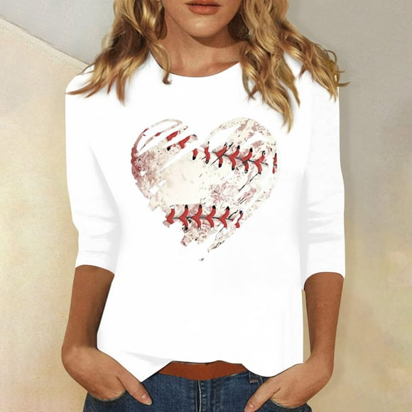 YLHFASHION Women Baseball Mom Tshirt Baseball Heart Graphic Tee Funny Short Sleeve Tops Clearance Women's Long sleeve T-shirt