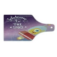thumbnail image 2 of Outer Space Cutting Board, Welcoming Words Print with Retro Style Mascot Vessel Traveling in Milky Way, Tempered Glass Cutting and Serving Board, Wine Bottle Shape, Purple Blue, by Ambesonne, 2 of 5