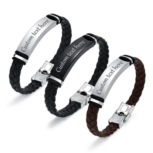 Men s Custom Text Here Leather Bracelets Engraved Stainless Steel Blank Bar Leathers Bangle New Simple Name Gift To Him