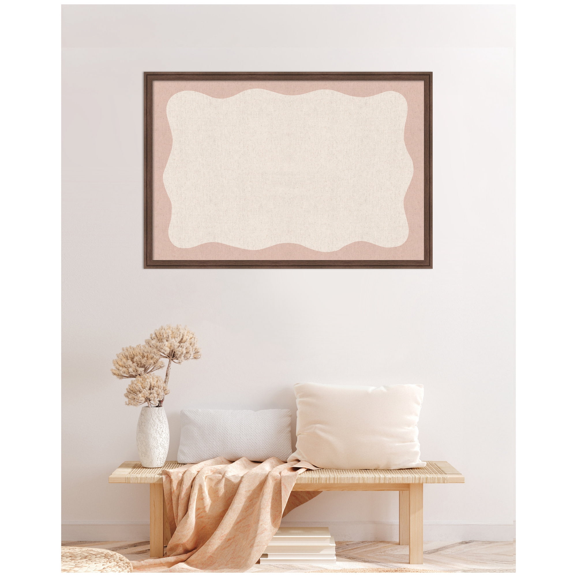 Kate and Laurel Framed Fabric Pinboard 38 x 26,  Printed Linen Classic Bulletin Board for Use as a Vision Board or Wall Organization, Florence Medium Brown Frame