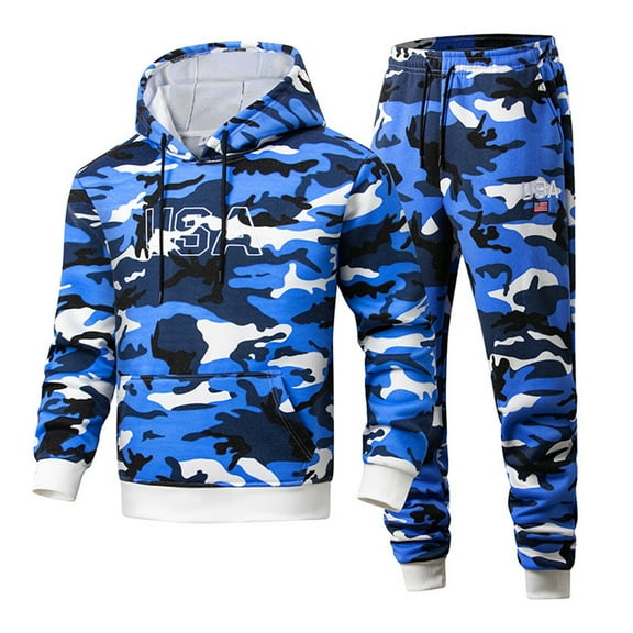 CONZONE Mens Sweatsuit 2 Piece Sets Casual Men's Jogging Tracksuit Set Camouflage Graphic Pullover Hoodie Pants Sweat Suit for Men Cozy Fall Winter Athletic Track Suit Outfits
