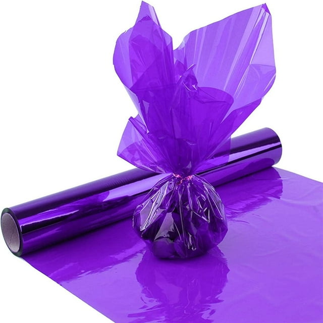 YOPTOP Easter Cellophane Wrap Roll, Translucent Cellophane Wrapping Paper, Colored Cellophane Rolls for Gift Baskets,Purple