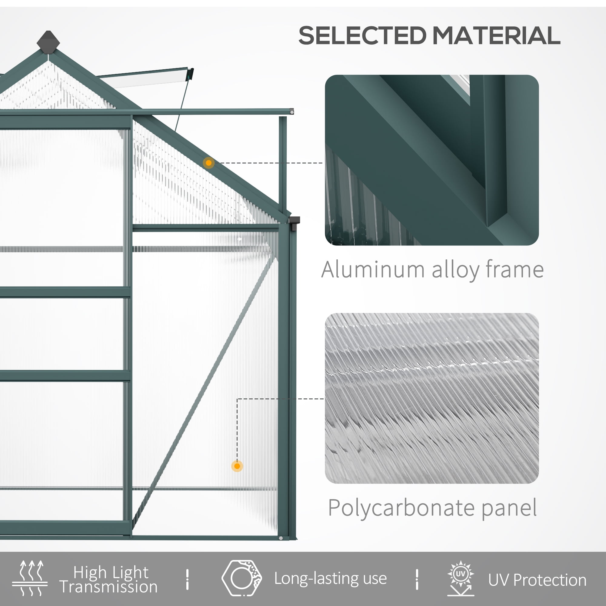 Outsunny 6.2' x 10.3' x 6.6' Polycarbonate Greenhouse, Heavy Duty Outdoor Aluminum Walk-in Green House Kit with Vent & Door, Green
