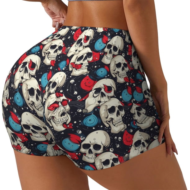 Fotbe rock record Skull artist Shorts Sin Costuras – Shorts Deportivos de Cintura Alta para Mujer, Elásticos para Gimnasio, Yoga, Running o Ciclismo-XX-Large