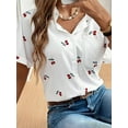 thumbnail image 5 of Women'S Cherry Print Short Sleeve Blouse Collar Button Down Textured Casual Shirts White XL, 5 of 7