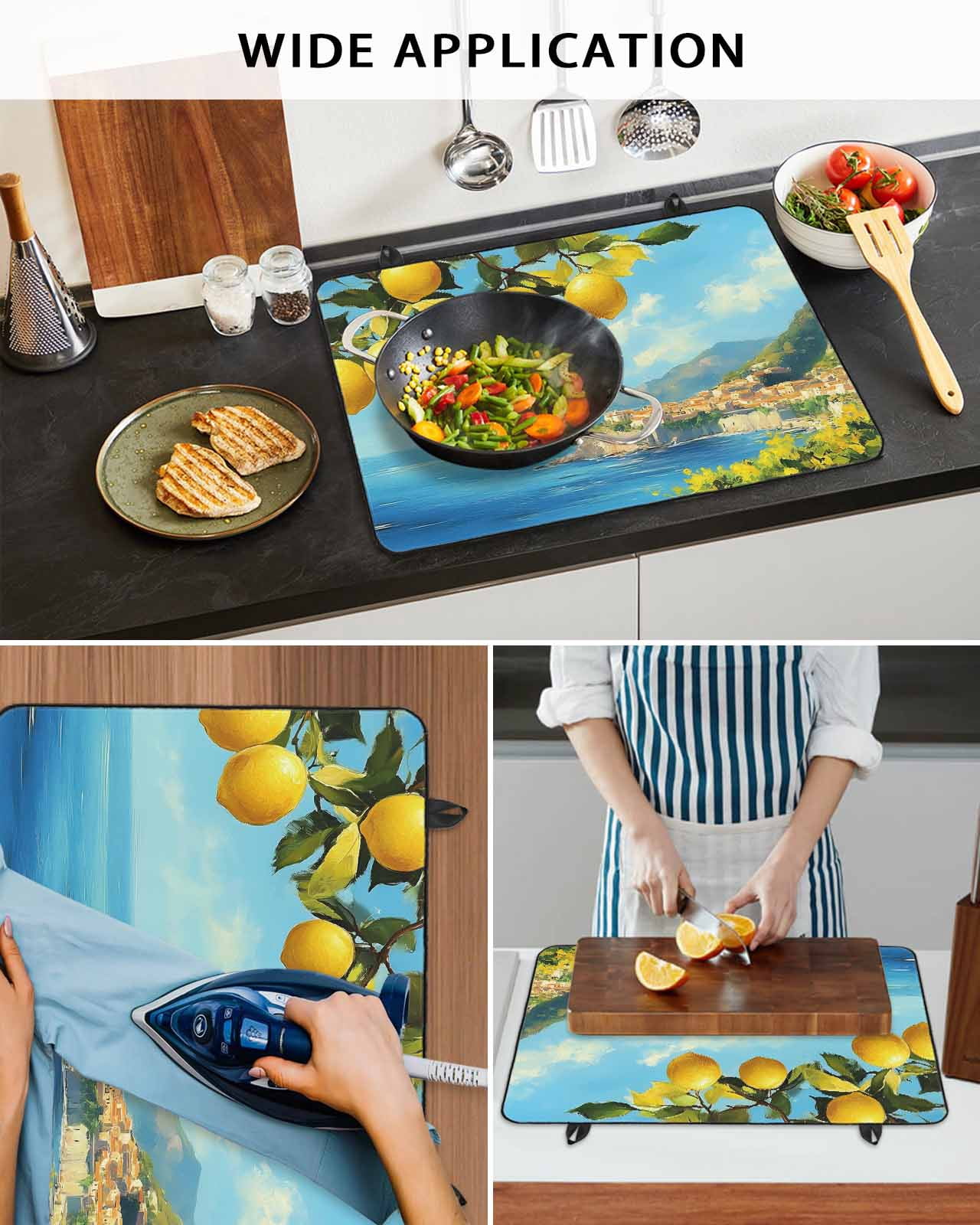 nqOlkjepod Large Induction Cooktop Protector Mat 24"x21", Summer Lemon Stove Top Covers for Electric Stove, Coastal Ocean Beach Mountain Town Stove Burner Cover Mats, Glass Top Stove Cover