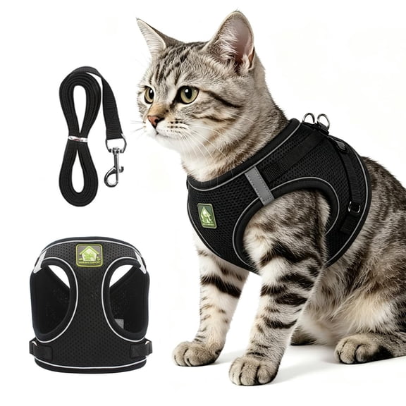 Cat Harness and Leash Escape Proof,Breathable Adjustable Vest Harnesses with Reflective Strip for Outdoor Walking