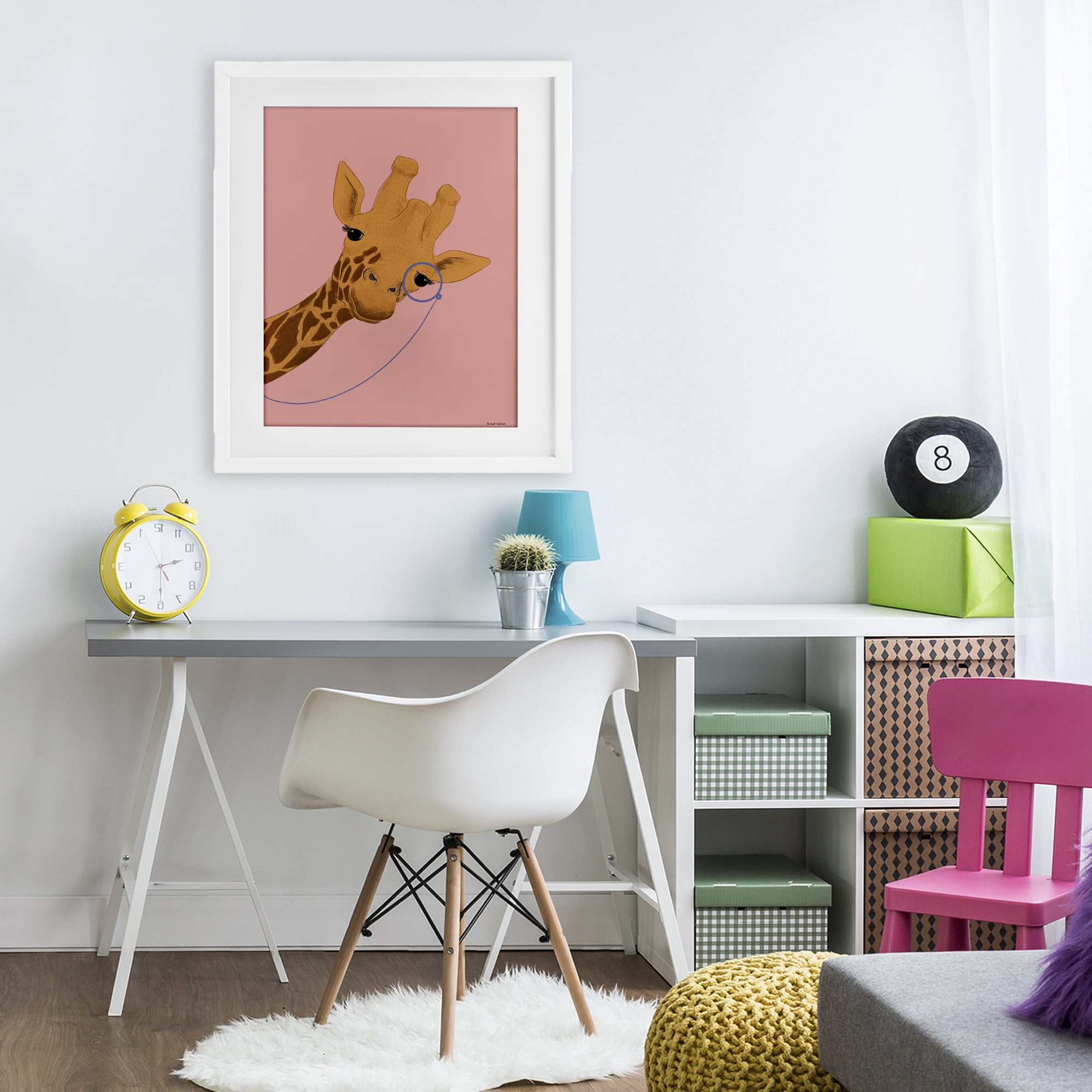 Stupell Industries Playful Giraffe with Monocle White Framed Print Under Glass, design by Rachel Nieman