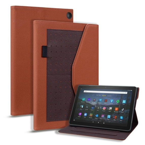 SaniMore Wallet Case for Amazon Fire HD10 2021/HD10 Plus 2021, PU Leather Magnetic Closure Cover Support Pencil Holder Card Slot & Adjustable Kickstand Full Body Protective Shell, Brown