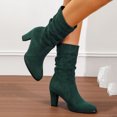 thumbnail image 4 of LIWENLI Women's Fall Mid Calf Slouch Boots with Chunky Heel Pull-on Pointed Toe High Heel Boots (Green,40), 4 of 5