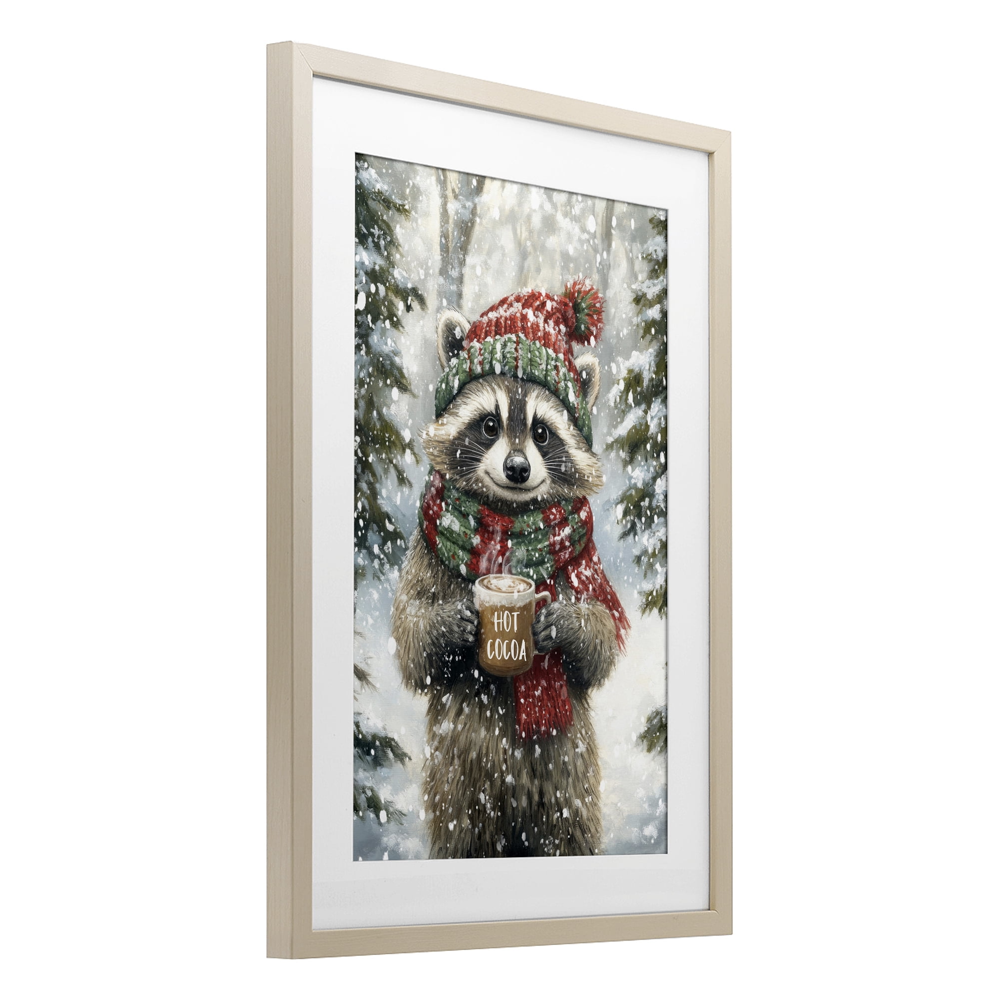 Stupell Industries Merry Cocoa Raccoon Birch Framed Print Under Glass, design by Tina LeCour