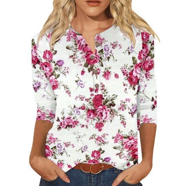 2025 Women Casual V Neck athletic Tops for Women Long Sleeve Colorful Gradient Geometric Print Long Sleeve Shirts Tall Button Three Quarter Sleeve Compression Shirts Women Long Sleeve T