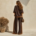 thumbnail image 7 of Szluipve Linen Sets for Women 2 Piece 2 Piece Linen Outfit Contrast Trim 3/4 Sleeve Crew Neck Top & Wide Leg Pants Set Loose Casual Beach Vacation Tracksuit Suit Brown L, 7 of 7