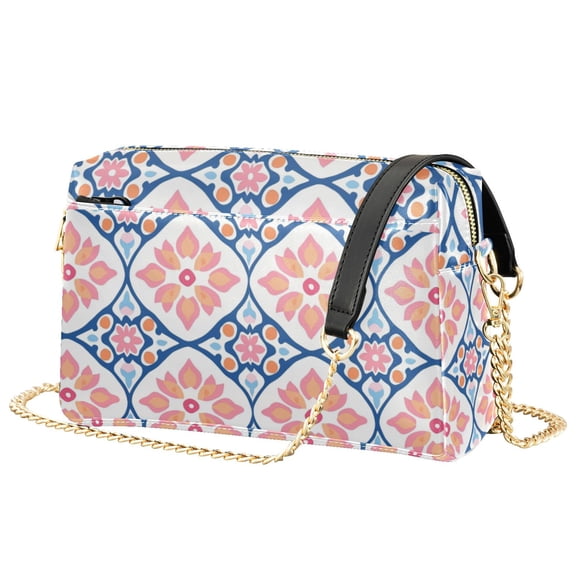 FORMRS Women Crossbody Purse with Chain Strap Vegan Leather Shoulder Handbag, Mosaic Flowers Pattern
