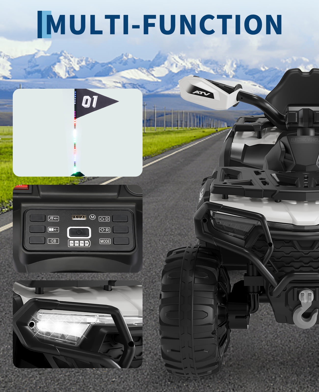 12V Electric Ride on Toys with Remote Control, Kids ATV with LED & Bluetooth, Dual 45W Motors & 3 Speed Electric Car for Kids