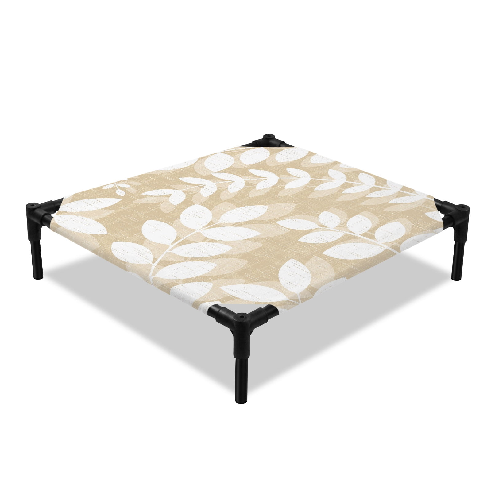 Beige Leaves Elevated Dog Bed Farmhouse Branch Botanical Summer Rustic Cooling Breathable Outdoor Raised Dog Cot Bed with Metal Frame Non-Slip Feet for Small Dog 20x20in